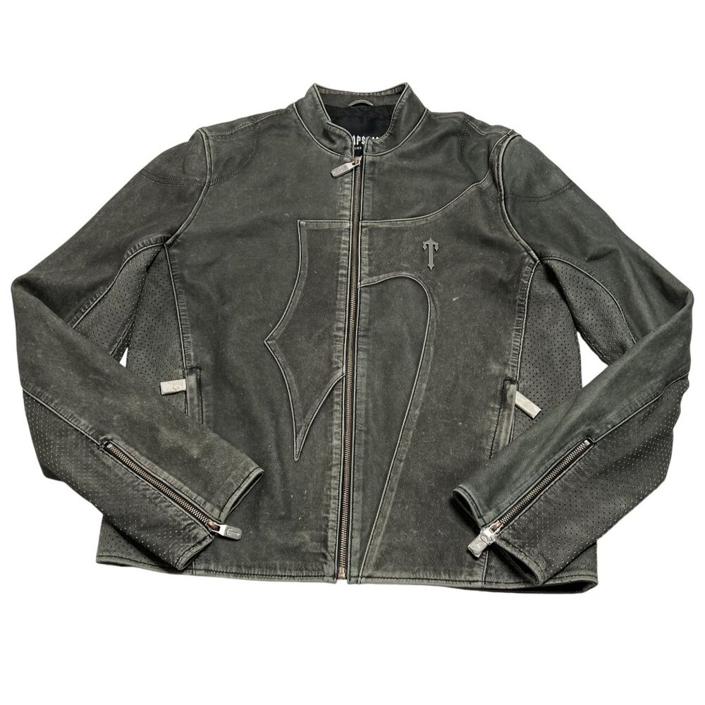 Trapstar Irongate T Panel Leather Biker Jacket in Grey
